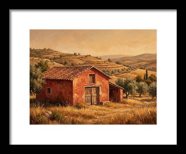 Red Barn In Mediterranean Landscape