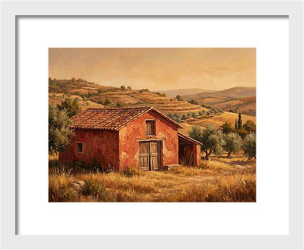 Red Barn In Mediterranean Landscape