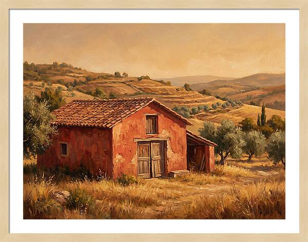 Red Barn In Mediterranean Landscape