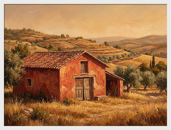 Red Barn In Mediterranean Landscape