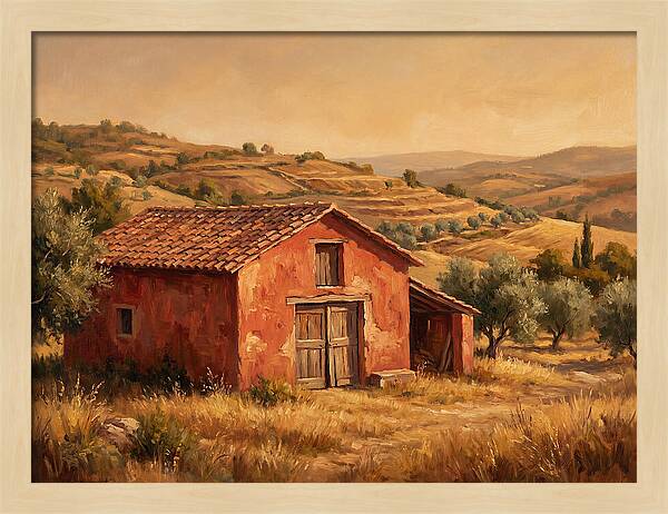 Red Barn In Mediterranean Landscape