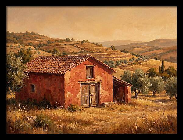 Red Barn In Mediterranean Landscape