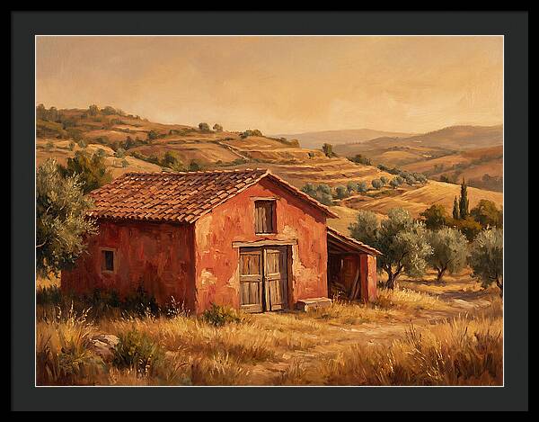 Red Barn In Mediterranean Landscape