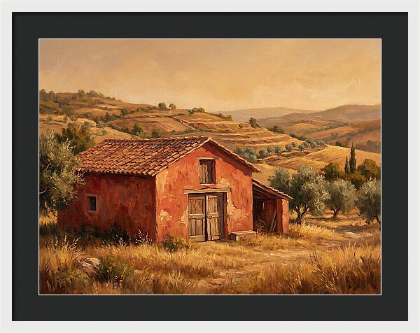 Red Barn In Mediterranean Landscape
