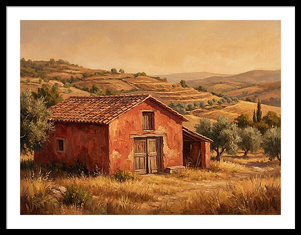 Red Barn In Mediterranean Landscape