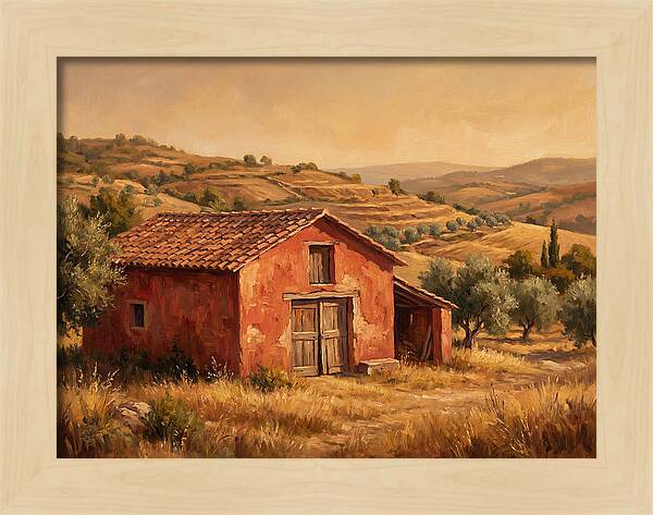 Red Barn In Mediterranean Landscape