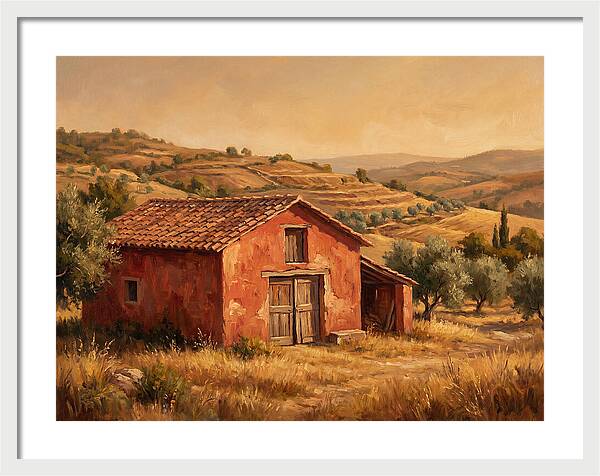 Red Barn In Mediterranean Landscape