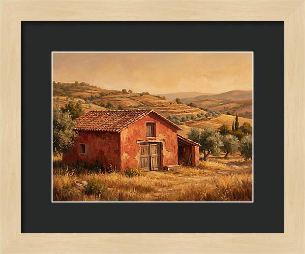 Red Barn In Mediterranean Landscape