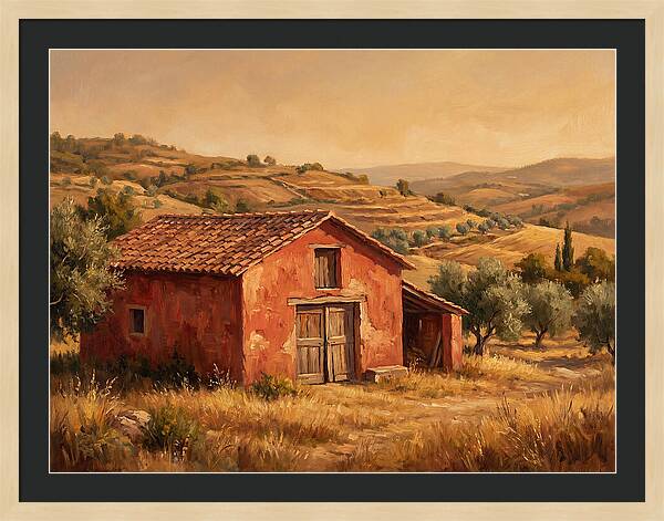 Red Barn In Mediterranean Landscape