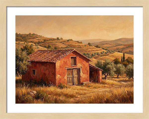 Red Barn In Mediterranean Landscape
