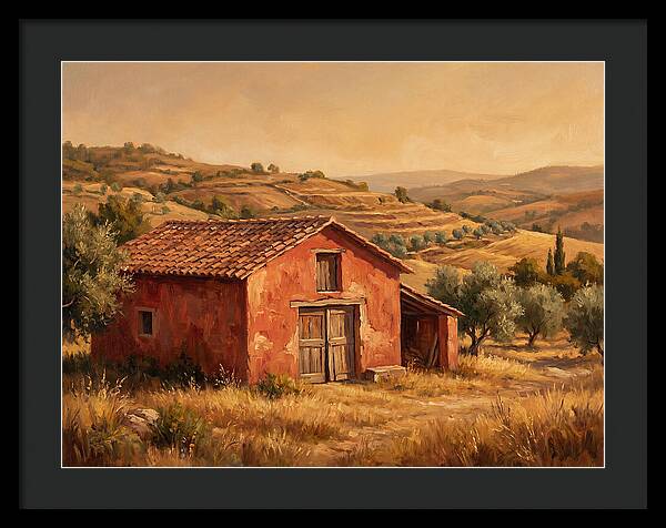 Red Barn In Mediterranean Landscape