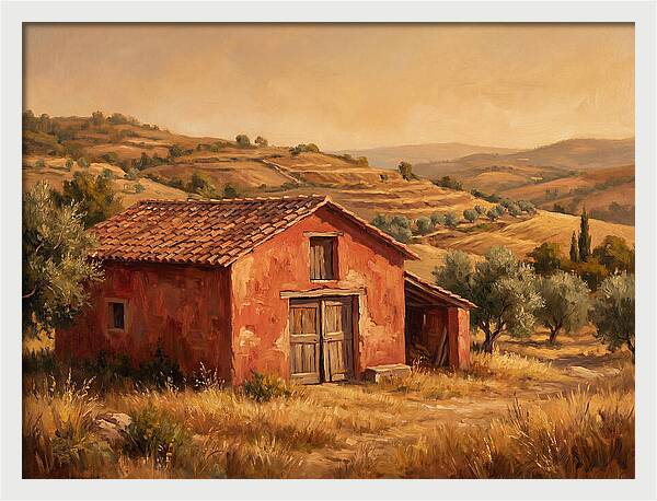 Red Barn In Mediterranean Landscape