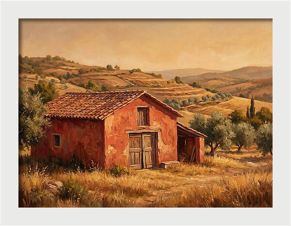 Red Barn In Mediterranean Landscape