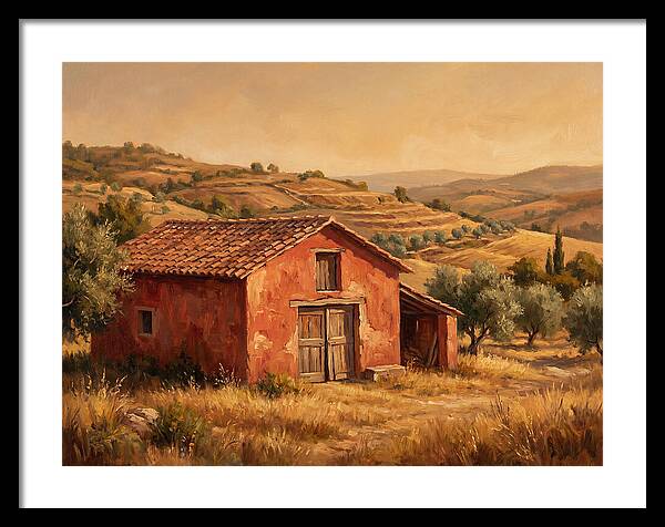 Red Barn In Mediterranean Landscape