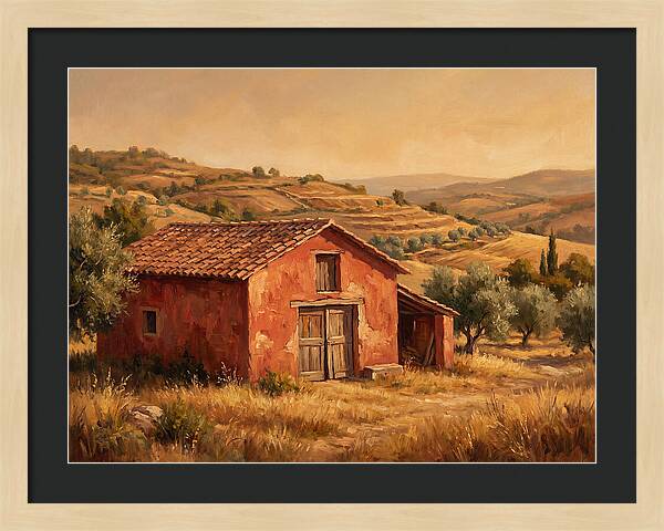 Red Barn In Mediterranean Landscape
