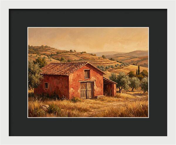 Red Barn In Mediterranean Landscape