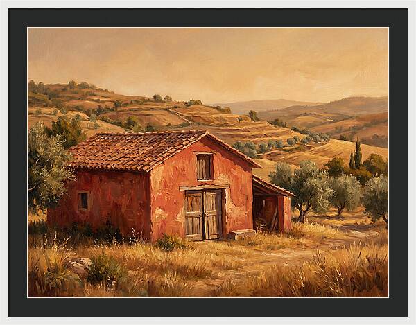 Red Barn In Mediterranean Landscape