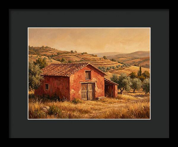Red Barn In Mediterranean Landscape