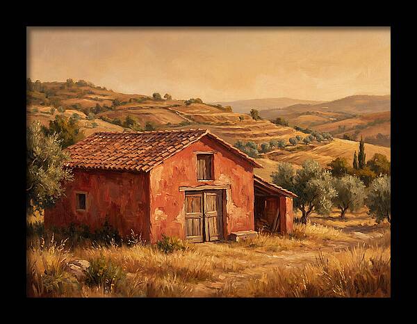 Red Barn In Mediterranean Landscape