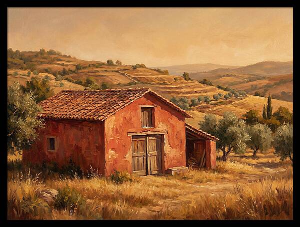 Red Barn In Mediterranean Landscape