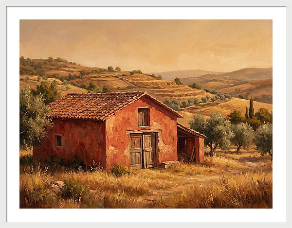 Red Barn In Mediterranean Landscape