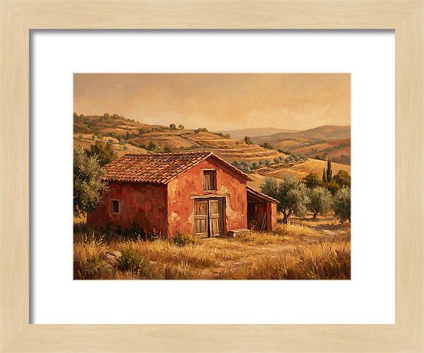 Red Barn In Mediterranean Landscape