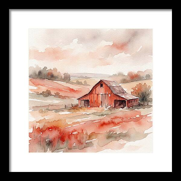Red Barn In Watercolor