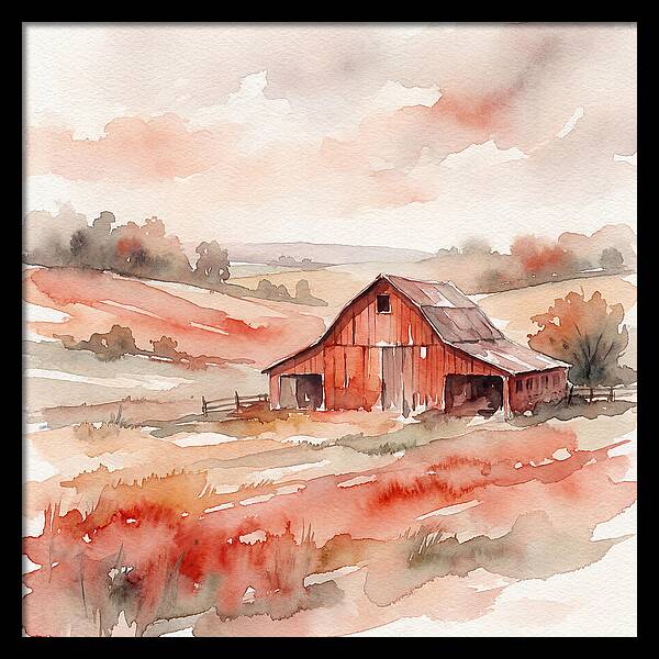 Red Barn In Watercolor