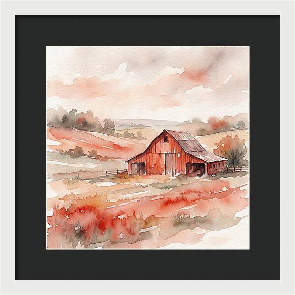 Red Barn In Watercolor