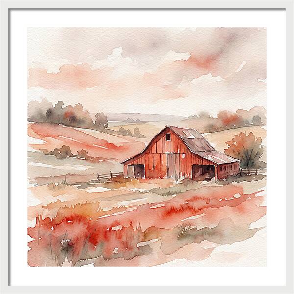Red Barn In Watercolor