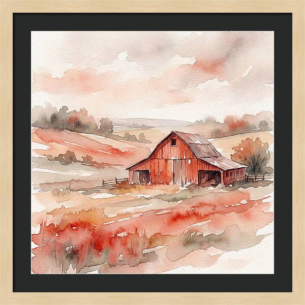 Red Barn In Watercolor