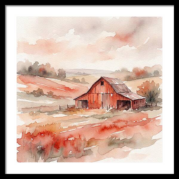 Red Barn In Watercolor