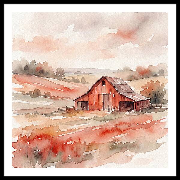 Red Barn In Watercolor