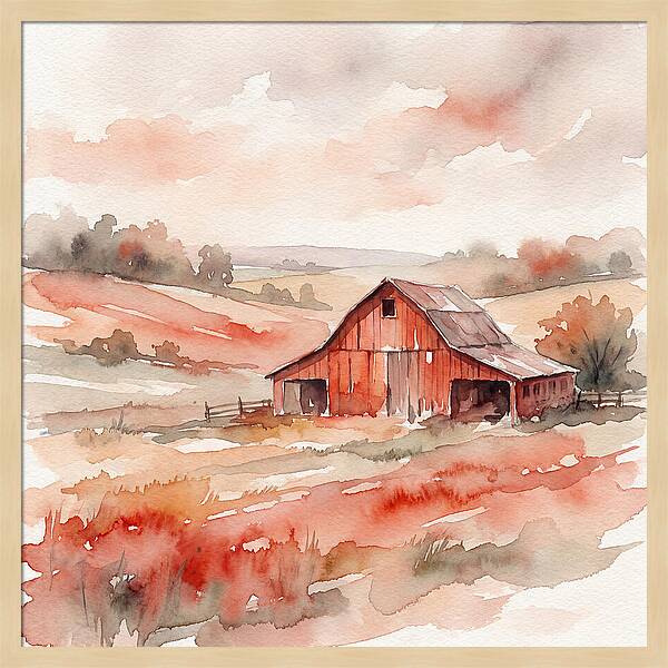 Red Barn In Watercolor