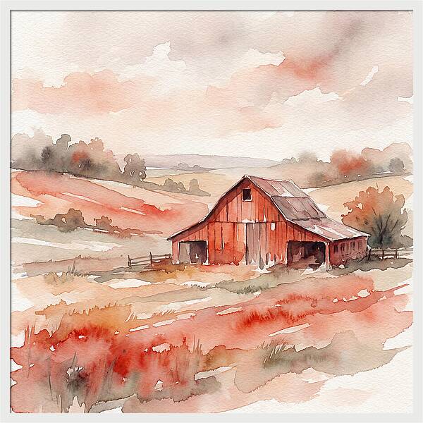Red Barn In Watercolor