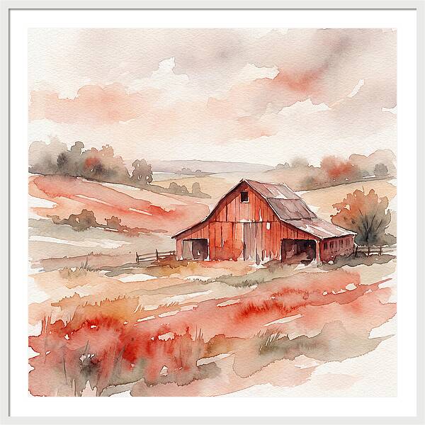 Red Barn In Watercolor