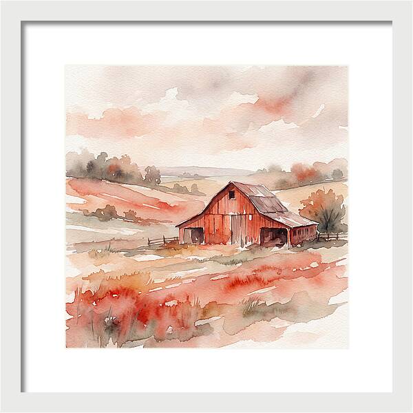 Red Barn In Watercolor