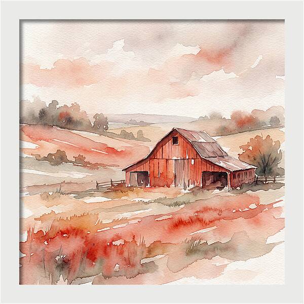 Red Barn In Watercolor