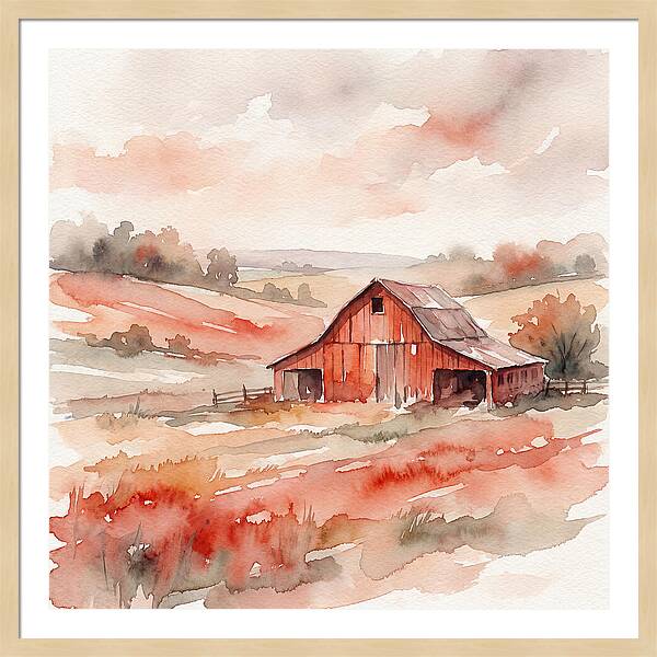 Red Barn In Watercolor