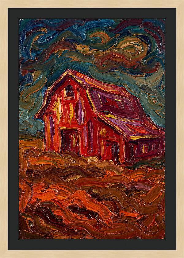 Red Barn Under Dramatic Skies
