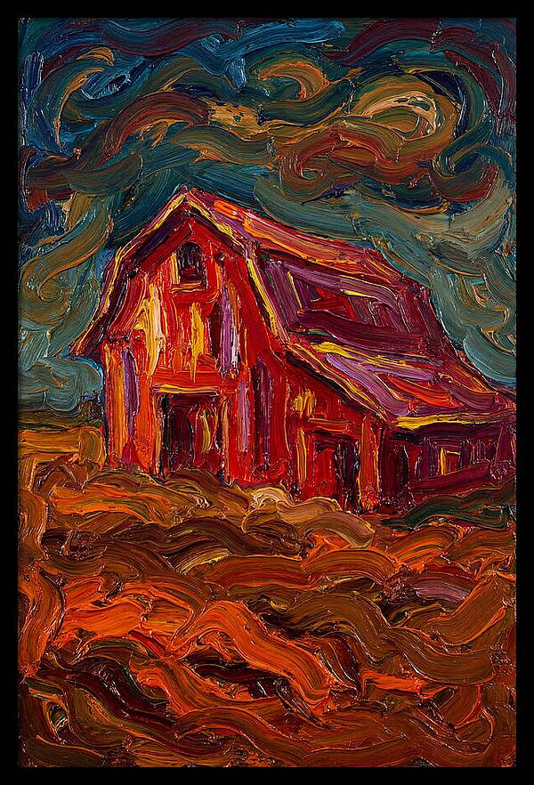 Red Barn Under Dramatic Skies