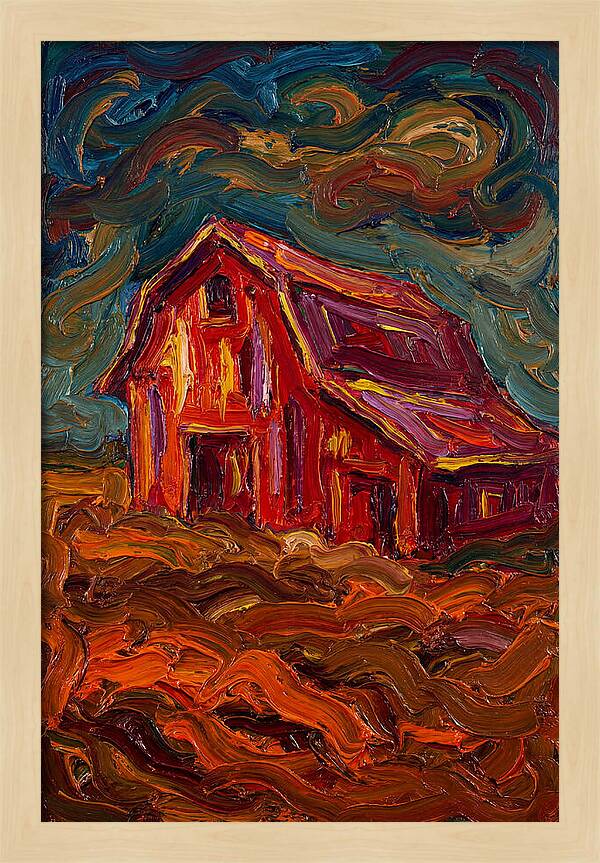 Red Barn Under Dramatic Skies