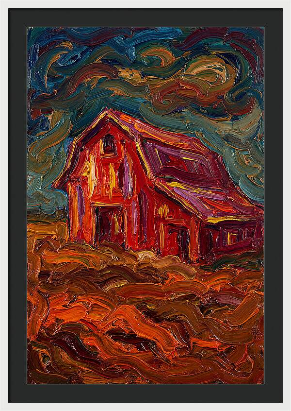 Red Barn Under Dramatic Skies