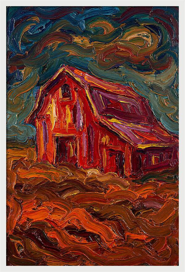 Red Barn Under Dramatic Skies