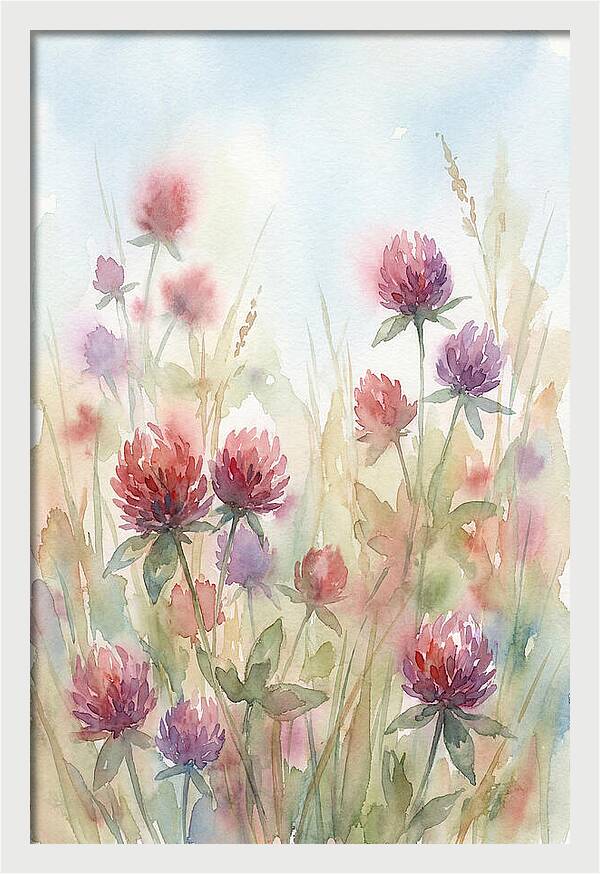 Red Clover Blossoms In Wild Grassland