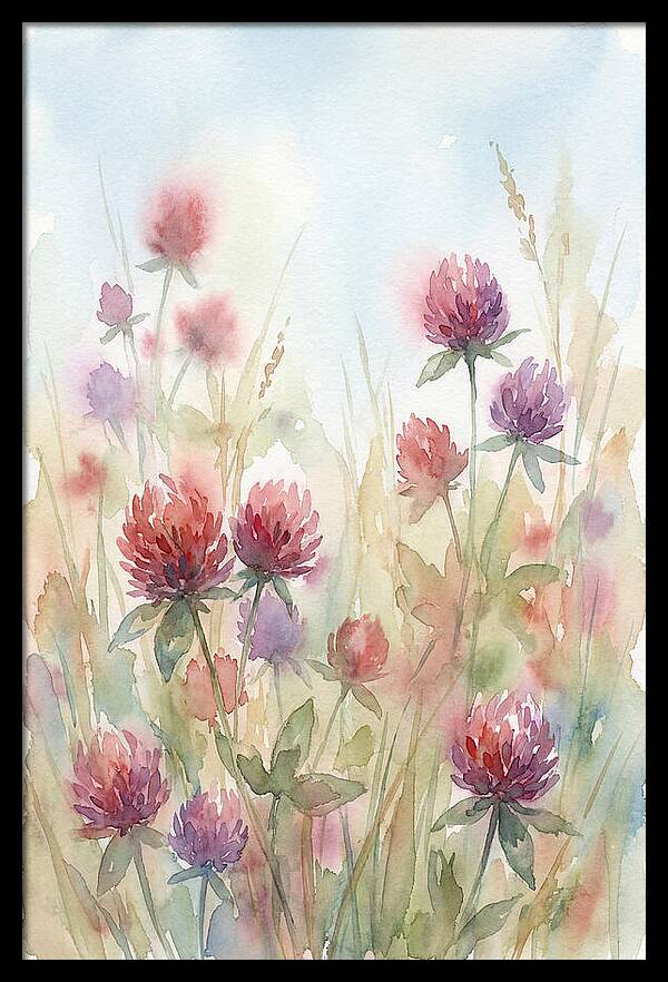 Red Clover Blossoms In Wild Grassland