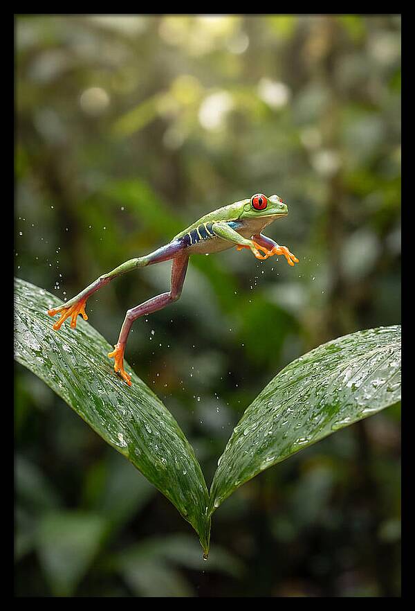 Red Eyed Tree Frog Leaping
