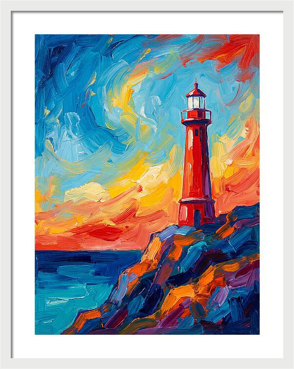 Red Lighthouse At Sunset