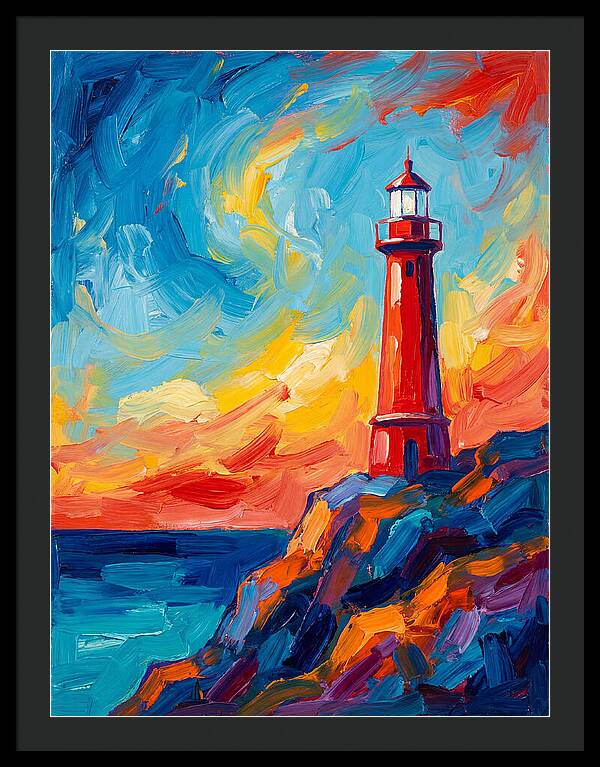 Red Lighthouse At Sunset