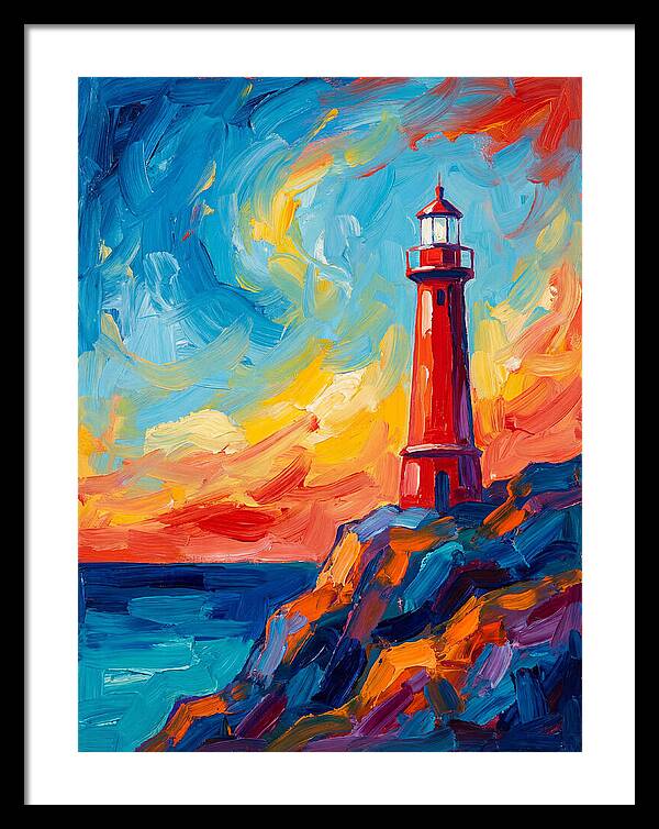 Red Lighthouse At Sunset